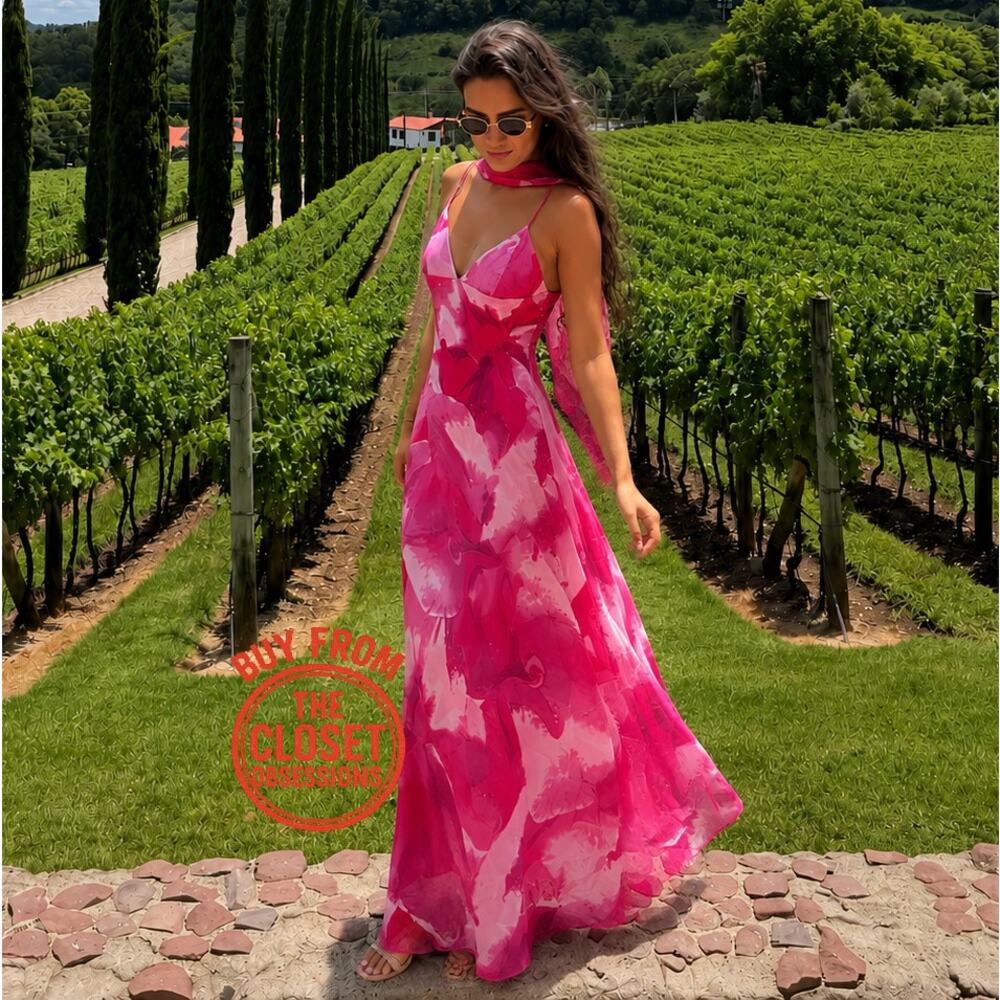 Zara NWT Pink Floral Foulard Maxi Dress Scarf S - Picture 7 of 16